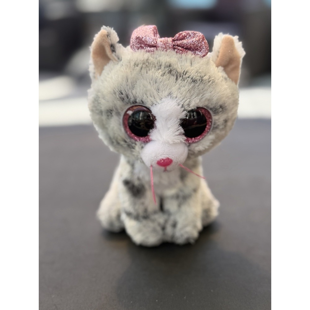 Ty Beanie Boos Kiki the Gray Tabby Cat 6" Gently Used Plush Toy 2017 No Hang Tag